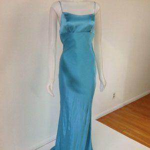 Rare Monique Lhuillier Teal Blue Silk Laura  Wedding / Evening/ Dress Sz 10